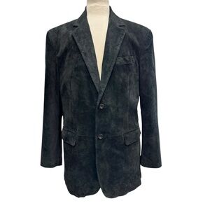 Paul Fredrick Suede Blazer Jacket Men’s Size L Black Leather Sport Coat Casual